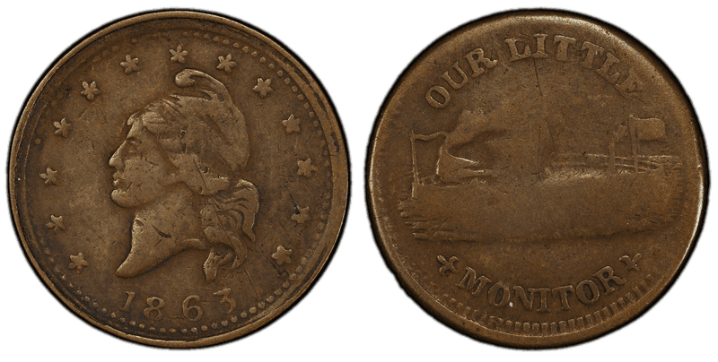 (1863) Brass Civil War Patriotic Token F-9/238b, Our Little Monitor