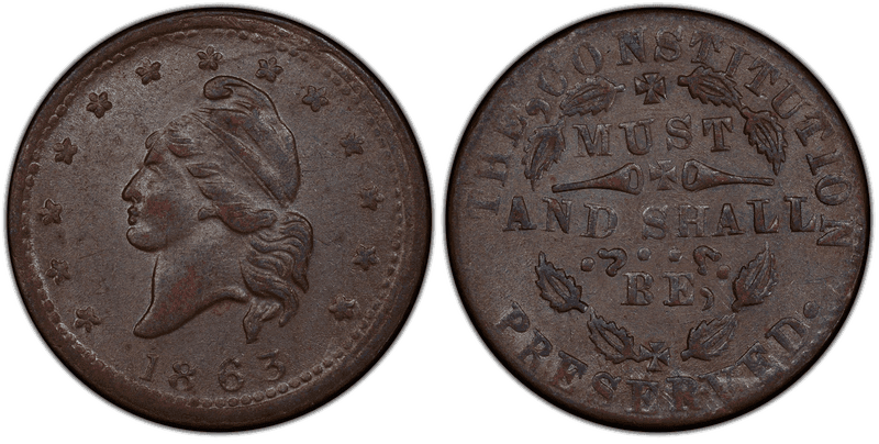 (1863) Copper Civil War Patriotic Token F-9/405a, The Constitution