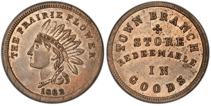 (1863) Copper-Nickel Civil War Store Card F-LU-Sd, Town Branch Store MI