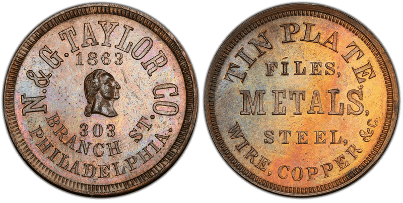 1863 Token F-PA750-1a GW-561 Copper N. & G. Taylor Co.