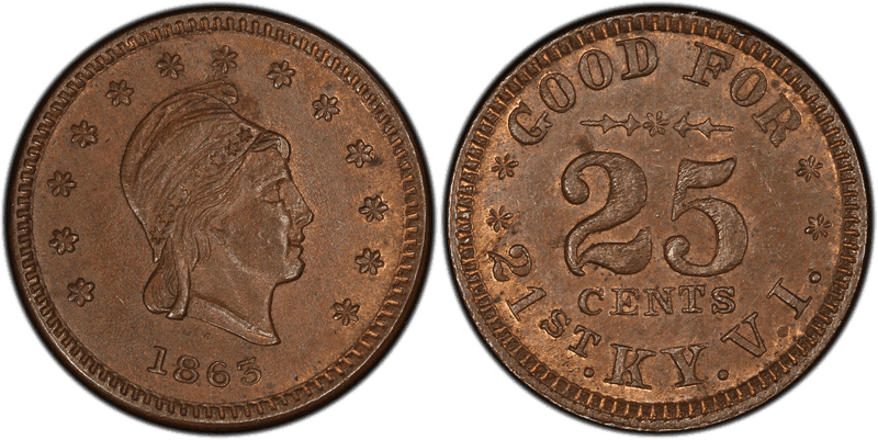 (1863) Copper Civil War Sutler Token S-21-25C, KY Volunteer Infantry