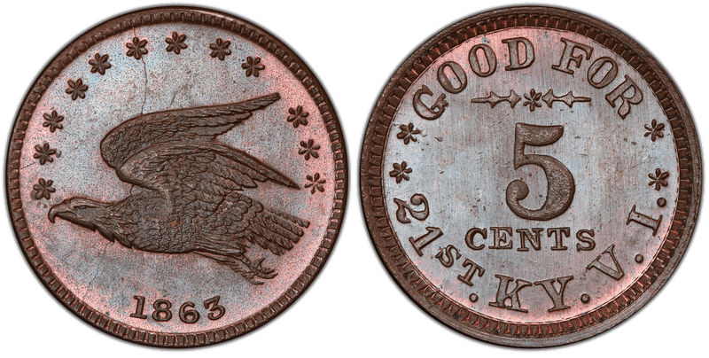 (1863) Copper Civil War Sutler Token S-21-5C, KY Volunteer Infantry