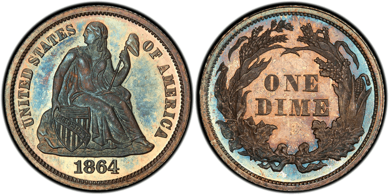 1864 Seated Liberty Dime
