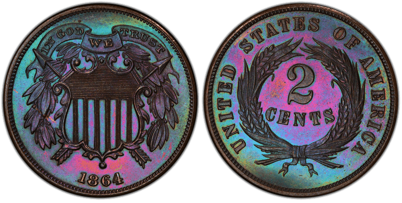 1864 Proof Two Cent Piece - Small Motto