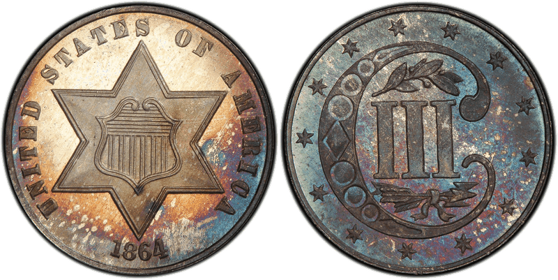 1864 Proof Silver Three Cent Piece