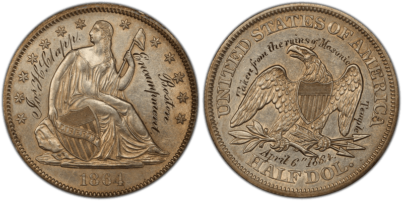 1864 Seated Liberty Half Dollar - Ma-Bo 55, Masonic Temple