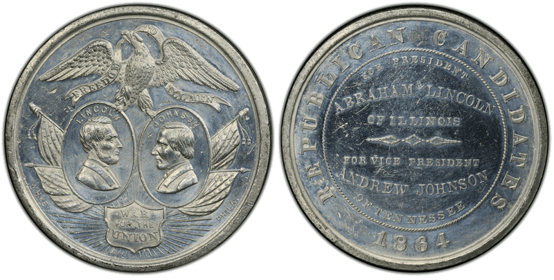 1864 Medal DeWitt AL-1864-1 White Metal Lincoln - Johnson Campaign
