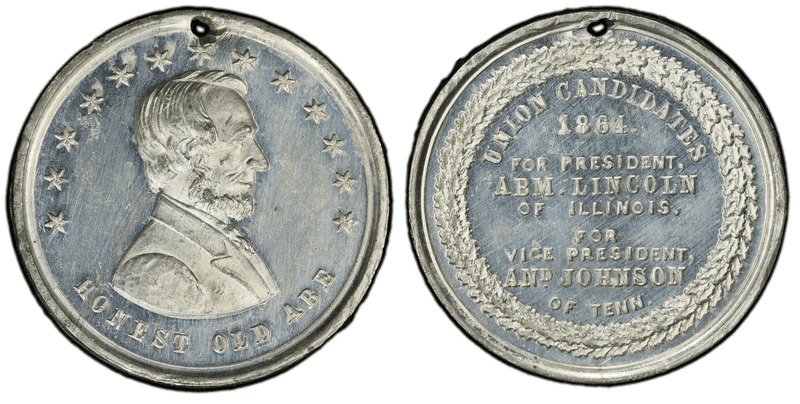 1864 Token DeWitt AL-1864-4 White Metal Honest Old Abe Campaign