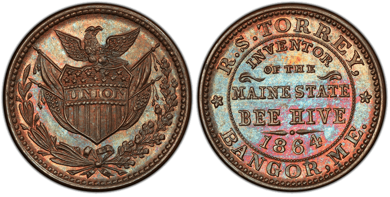 (1864) Copper Civil War Store Card F-100A-2a, R.S. Torrey ME