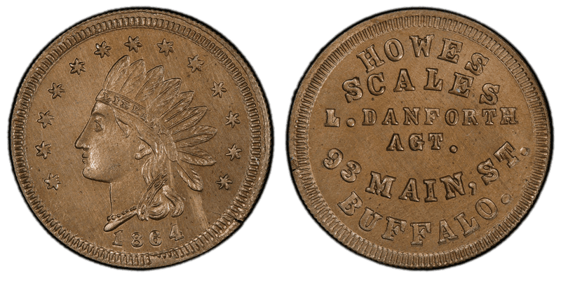 (1864) Copper-Nickel Civil War Store Card F-105G-4d, L. Danforth NY