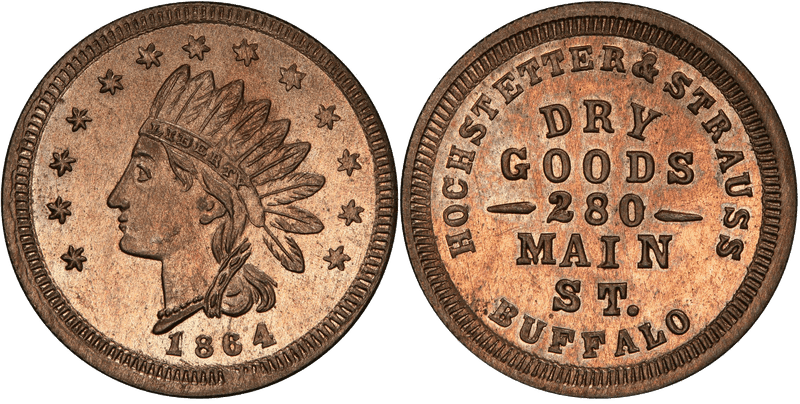 (1864) Copper-Nickel Civil War Store Card F-105J-5d, Hochstetter & Strauss NY