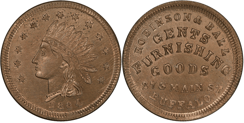 (1864) Copper-Nickel Civil War Store Card F-105N-3d, Robinson & Ball NY