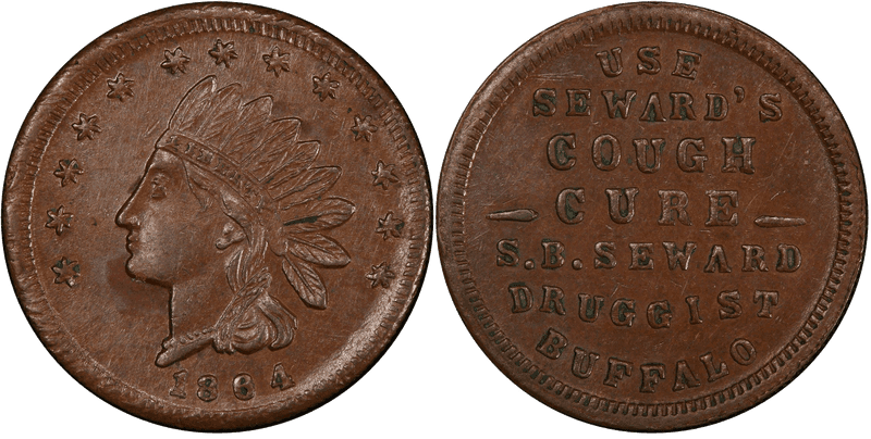 (1864) Copper Civil War Store Card F-105P-3a, S.B. Seward NY