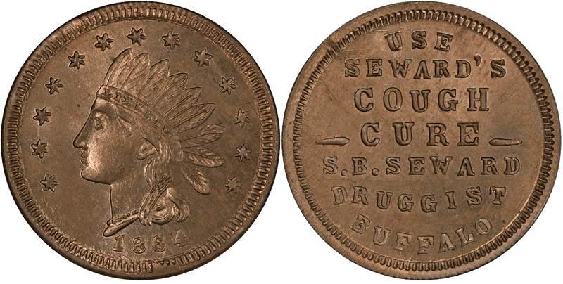 (1864) Copper-Nickel Civil War Store Card F-105P-4d, S.B. Seward NY