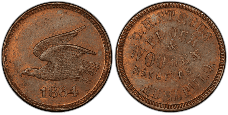 (1864) Copper Civil War Store Card F-10A-2a, D.H. Strous OH