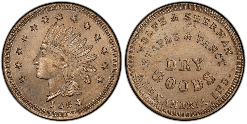 (1864) Copper-Nickel Civil War Store Card F-10A-3d, Wolfe & Sherman IN