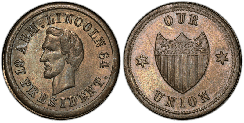 (1864) Brass Civil War Patriotic Token F-124/201b, Lincoln-Our Union