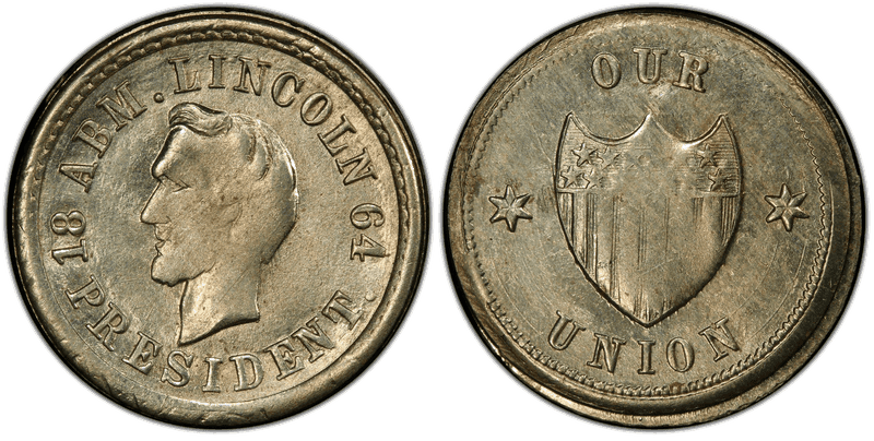 (1864) German-Silver Civil War Patriotic Token F-124/201j, Lincoln-Our Union