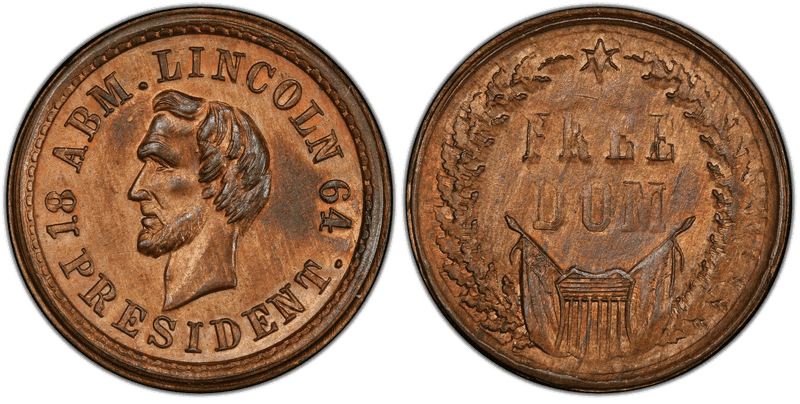 (1864) Copper-Nickel Civil War Patriotic Token F-124/294d, Abm. Lincoln-Freedom