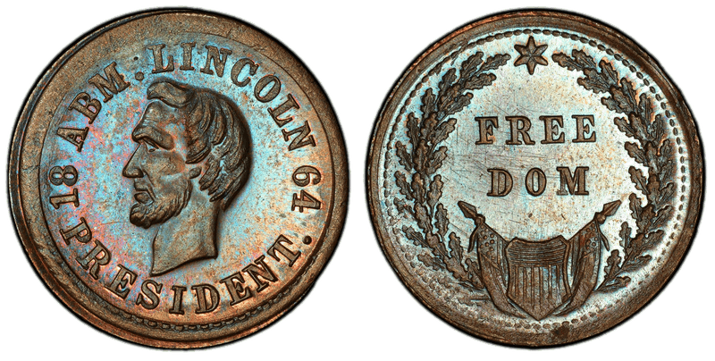 (1864) Copper Civil War Patriotic Token F-124/295a, Abm. Lincoln-Freedom