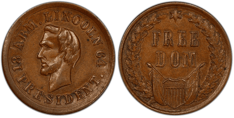 (1864) Copper Civil War Patriotic Token F-125/294a, Lincoln-Freedom