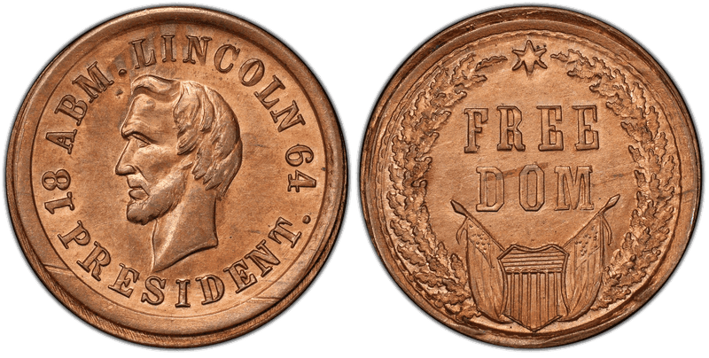 (1864) Copper-Nickel Civil War Patriotic Token F-125/294d, Lincoln-Freedom