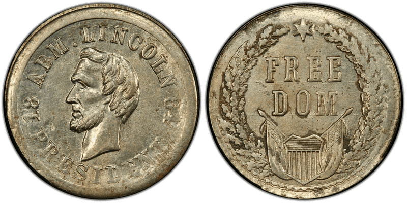 (1864) German-Silver Civil War Patriotic Token F-125/294j, Lincoln-Freedom