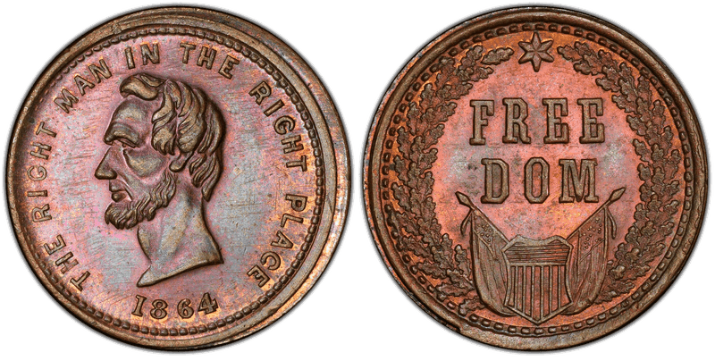 (1864) Copper Civil War Patriotic Token F-126/294a, Lincoln-Freedom