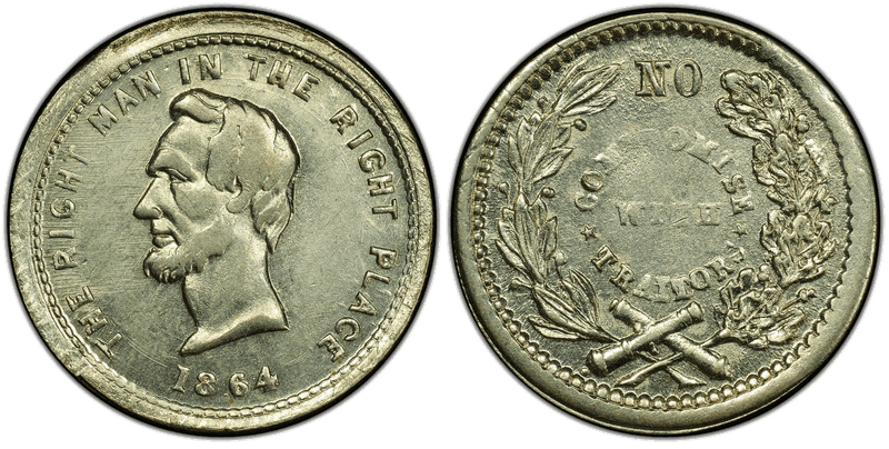 (1864) German-Silver Civil War Patriotic Token F-126/432j, No Compromise With Traitors