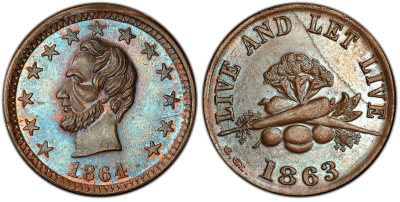 (1864) Copper Civil War Patriotic Token F-127/185Aa, Live and Let Live