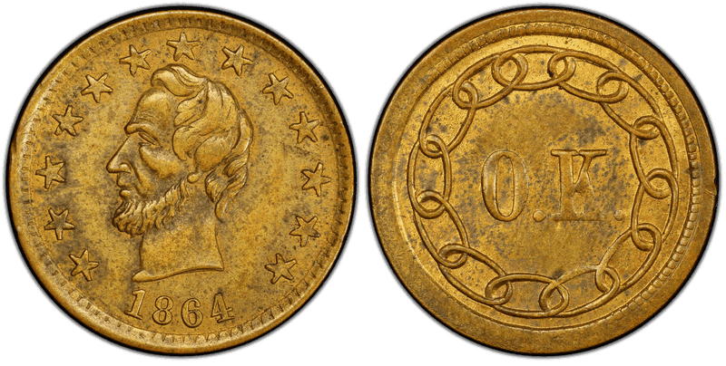 (1864) Brass Civil War Patriotic Token F-127/248b, Lincoln - O.K.