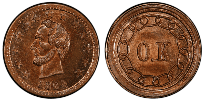 (1864) Civil War Patriotic Token F-127/248d, Lincoln - O.K.