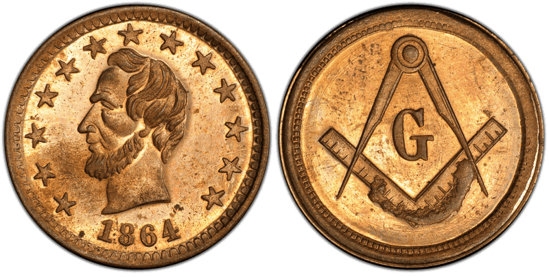 (1864) Copper-Nickel Civil War Patriotic Token F-127/252d, Lincoln-Masonic