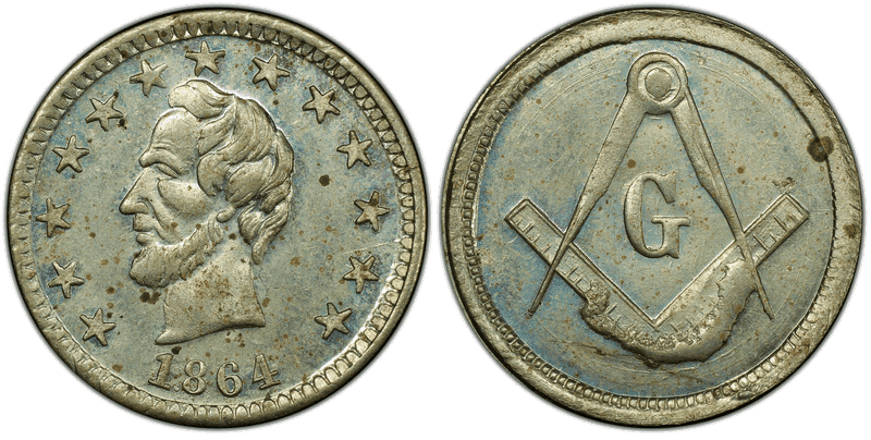 (1864) German-Silver Civil War Patriotic Token F-127/252j, Lincoln-Masonic