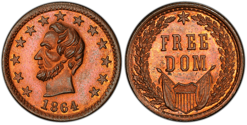 (1864) Copper Civil War Patriotic Token F-127/294a, Lincoln-Freedom