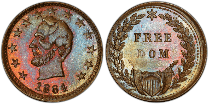 (1864) Copper Civil War Patriotic Token F-127/295a, Lincoln-Freedom