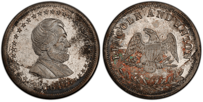 (1864) Silver-Plated Civil War Patriotic Token F-128/289fb, Lincoln and Union