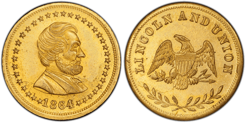 (1864) Gilt Civil War Patriotic Token F-128/290, Lincoln and Union