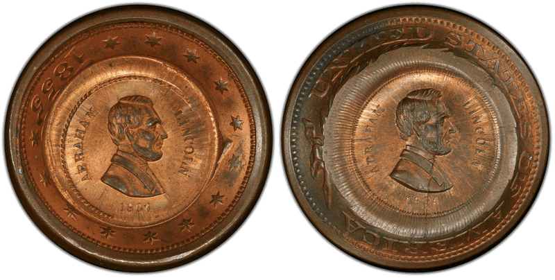(1864) Copper Civil War Patriotic Token F-129/130ao, Lincoln-Overstk on 1855 1C Patriotic Cent