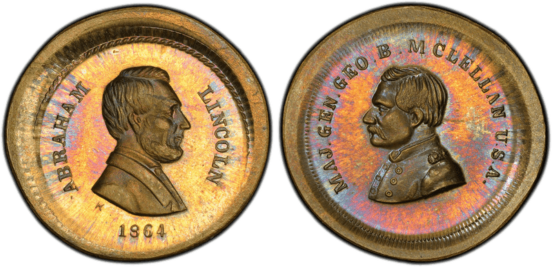 (1864) Brass Civil War Patriotic Token F-129/142b, Lincoln-McClellan