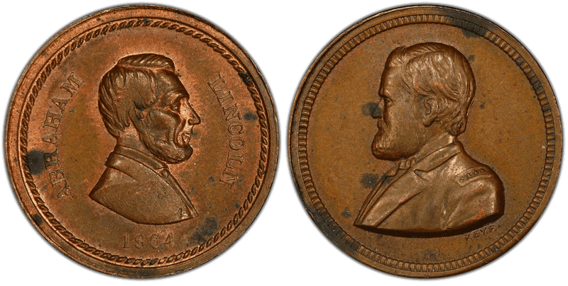 (1864) Copper Civil War Patriotic Token F-129/144a, Lincoln-Grant