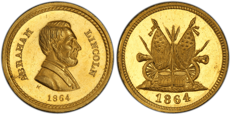 (1864) Gilt Civil War Patriotic Token F-129/349, Abraham Lincoln