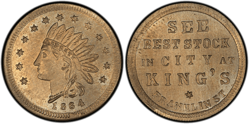 (1864) Copper Civil War Store Card F-130A-4d, Ni King''s TN