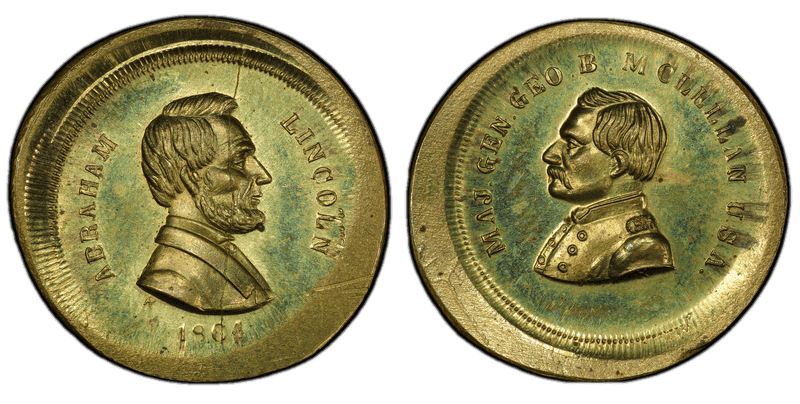 (1864) Brass Civil War Patriotic Token F-130/142b, Lincoln-McClellan