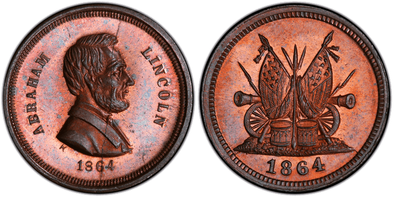 (1864) Copper Civil War Patriotic Token F-130/349a, Abraham Lincoln
