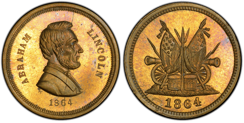 (1864) Brass Civil War Patriotic Token F-130/349b, Abraham Lincoln