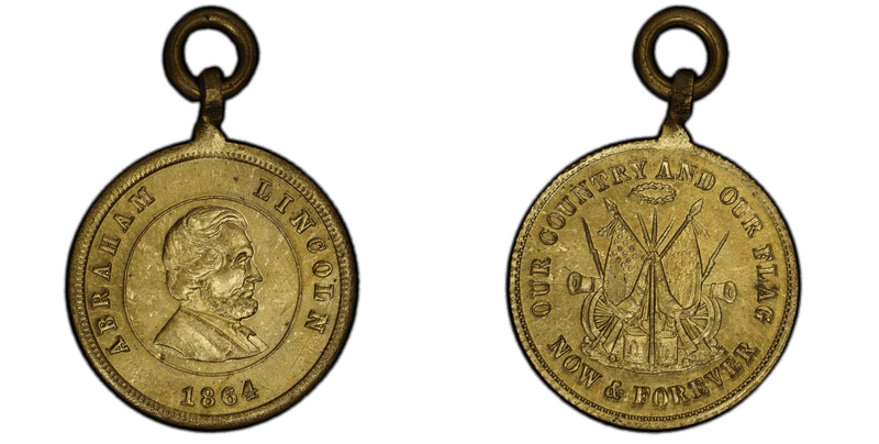 (1864) Brass Civil War Store Card F-131A/349Ab1, Mounted Abraham Lincoln