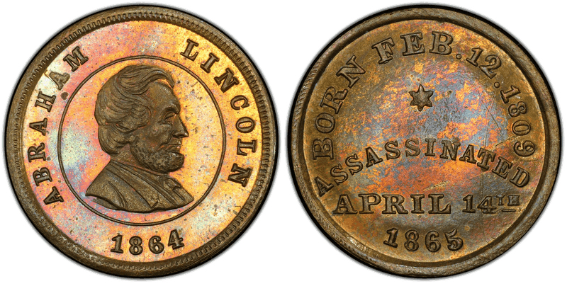 (1864) Brass Civil War Store Card F-131A, /K-277b Mule Lincoln-4 Line Rev.