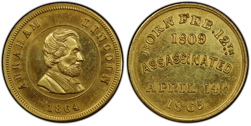 (1864) Brass Civil War Store Card F-131A, /K-278b Mule Lincoln-5 Line Rev.
