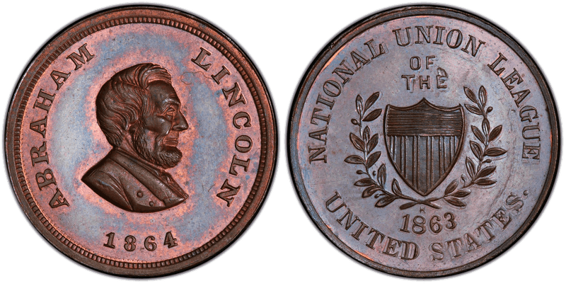 (1864) Copper Civil War Patriotic Token F-131/479a, National Union League of the US